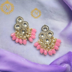 Naitikaarts High Quality Kundan studded Drop Earrings for Girls and Women Jewellery Pink