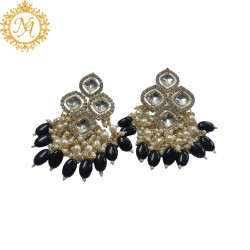 Naitikaarts High Quality Kundan studded Drop Earrings for Girls and Women Jewellery Black