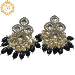 Naitikaarts High Quality Kundan studded Drop Earrings for Girls and Women Jewellery Black