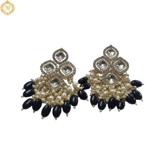 Naitikaarts High Quality Kundan studded Drop Earrings for Girls and Women Jewellery Black Naitikaarts High Quality Kundan studded Drop Earrings for Girls and Women Jewellery Black
