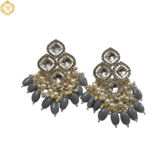 Naitikaarts High Quality Kundan studded Drop Earrings for Girls and Women Jewellery Grey Naitikaarts High Quality Kundan studded Drop Earrings for Girls and Women Jewellery Grey