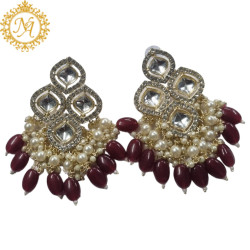Naitikaarts High Quality Kundan studded Drop Earrings for Girls and Women Jewellery Maroon