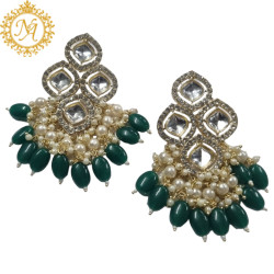 Naitikaarts High Quality Kundan studded Drop Earrings for Girls and Women Jewellery Green