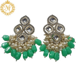 Naitikaarts High Quality Kundan studded Drop Earrings for Girls and Women Jewellery Light Green