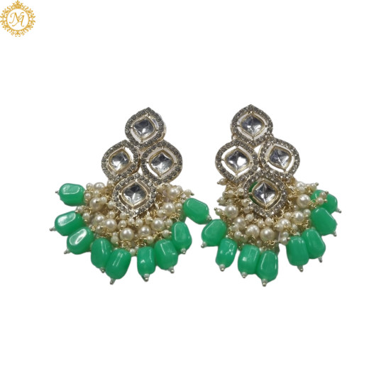 Naitikaarts High Quality Kundan studded Drop Earrings for Girls and Women Jewellery Light Green