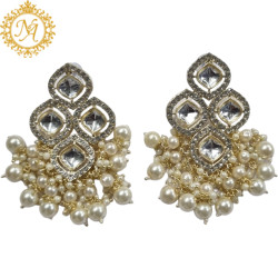 Naitikaarts High Quality Kundan studded Drop Earrings for Girls and Women Jewellery Golden