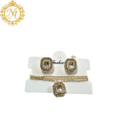 Naitikaarts Gold Round Crystal Pendant with Chain and Earrings Set for Women and Girls