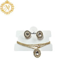 Naitikaarts Gold Round Crystal Pendant with Chain and Earrings Set for Women and Girls