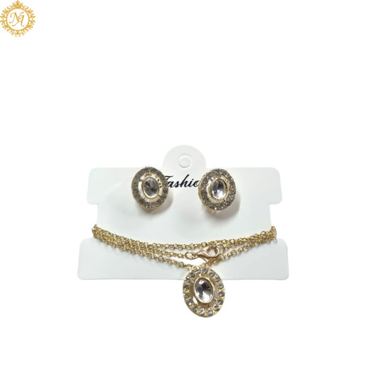 Naitikaarts Gold Round Crystal Pendant with Chain and Earrings Set for Women and Girls