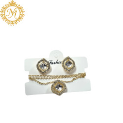 Naitikaarts Gold Round Crystal Pendant with Chain and Earrings Set for Women and Girls