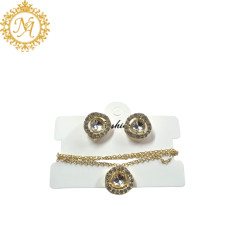 Naitikaarts Gold Round Crystal Pendant with Chain and Earrings Set for Women and Girls