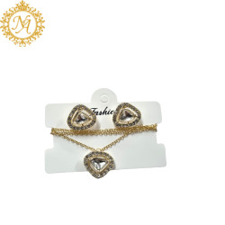 Naitikaarts Gold Round Crystal Pendant with Chain and Earrings Set for Women and Girls