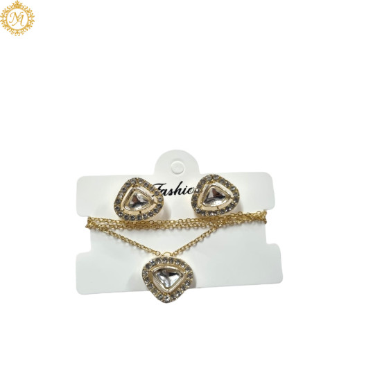 Naitikaarts Gold Round Crystal Pendant with Chain and Earrings Set for Women and Girls