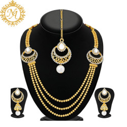 Naitikaarts Latest Long Necklace Traditional Ethnic Jewellery Set for Women and Girls NA-NEXK-EAR-GOLD