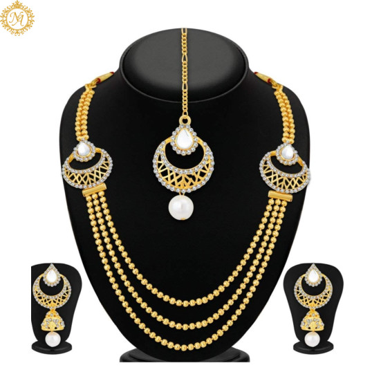 Naitikaarts Latest Long Necklace Traditional Ethnic Jewellery Set for Women and Girls NA-NEXK-EAR-GOLD