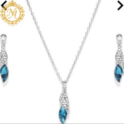 Naitikaarts Gold Round Crystal Pendant with Chain and Earrings Set for Women and Girls