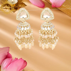 Naitik Arts Gold Plated Kundan & Pearl Studded Multi-Tier Jhumka Earrings - Traditional Festive Wedding Drop Earrings for Women & Girls