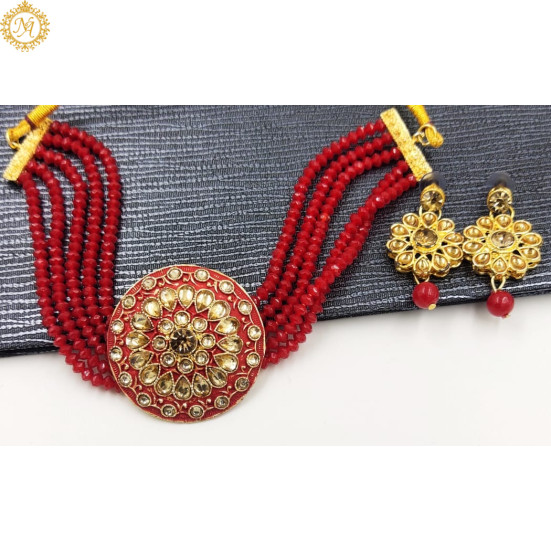 Naitikaarts Latest Choker Design Traditional Stylish Fancy Pearl Necklace Jewellery Set for Women NA-237RED
