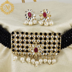 Naitikaarts Latest Choker Design Traditional Stylish Fancy Pearl Necklace Jewellery Set for Women NA-200-BLACK