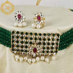 Naitikaarts Latest Choker Design Traditional Stylish Fancy Pearl Necklace Jewellery Set for Women NA-200-GRREN