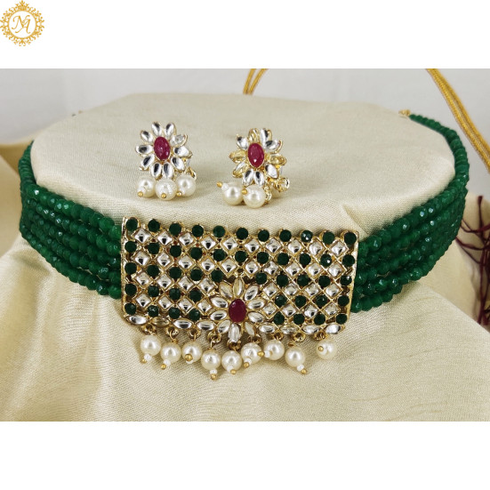 Naitikaarts Latest Choker Design Traditional Stylish Fancy Pearl Necklace Jewellery Set for Women NA-200-GRREN