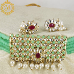 Naitikaarts Latest Choker Design Traditional Stylish Fancy Pearl Necklace Jewellery Set for Women NA-200-MINT