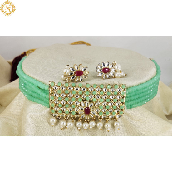 Naitikaarts Latest Choker Design Traditional Stylish Fancy Pearl Necklace Jewellery Set for Women NA-200-MINT