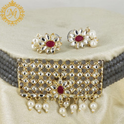 Naitikaarts Latest Choker Design Traditional Stylish Fancy Pearl Necklace Jewellery Set for Women NA-200GERY