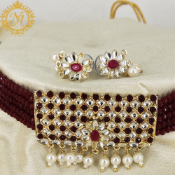 Naitikaarts Latest Choker Design Traditional Stylish Fancy Pearl Necklace Jewellery Set for Women NA-200MARRON
