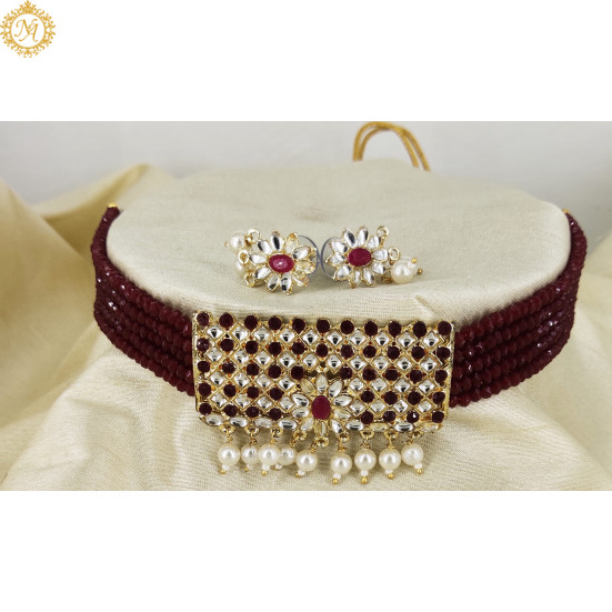 Naitikaarts Latest Choker Design Traditional Stylish Fancy Pearl Necklace Jewellery Set for Women NA-200MARRON