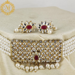 Naitikaarts Latest Choker Design Traditional Stylish Fancy Pearl Necklace Jewellery Set for Women NA-200W