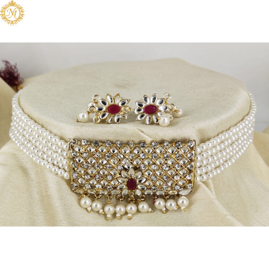 Naitikaarts Latest Choker Design Traditional Stylish Fancy Pearl Necklace Jewellery Set for Women NA-200W