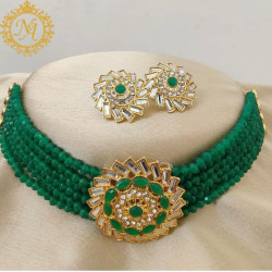 Naitikaarts Latest Choker Design Traditional Stylish Fancy Pearl Necklace Jewellery Set for Women NA-202-GREEN