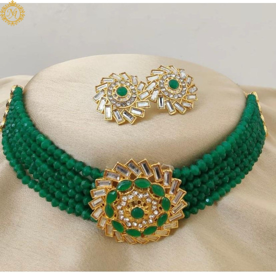 Naitikaarts Latest Choker Design Traditional Stylish Fancy Pearl Necklace Jewellery Set for Women NA-202-GREEN