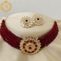 Naitikaarts Latest Choker Design Traditional Stylish Fancy Pearl Necklace Jewellery Set for Women NA-202-MARREON