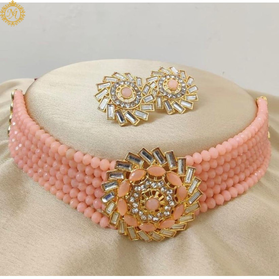 Naitikaarts Latest Choker Design Traditional Stylish Fancy Pearl Necklace Jewellery Set for Women NA-202-PICH
