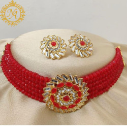 Naitikaarts Latest Choker Design Traditional Stylish Fancy Pearl Necklace Jewellery Set for Women NA-202-RED