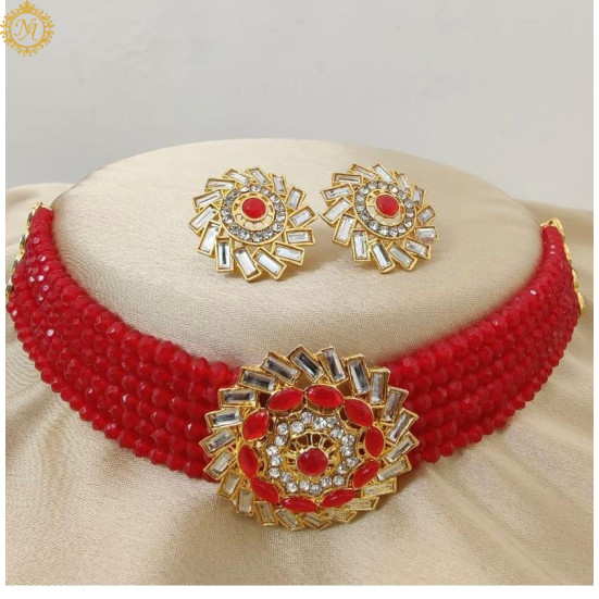 Naitikaarts Latest Choker Design Traditional Stylish Fancy Pearl Necklace Jewellery Set for Women NA-202-RED