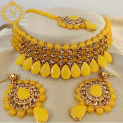 Naitikaarts Latest Choker Design Traditional Stylish Fancy Pearl Necklace Jewellery Set for Women NA-236-YELLOW