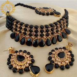 Naitikaarts Latest Choker Design Traditional Stylish Fancy Pearl Necklace Jewellery Set for Women NA-236-BLACK