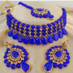 Naitikaarts Latest Choker Design Traditional Stylish Fancy Pearl Necklace Jewellery Set for Women NA-236-BLUE