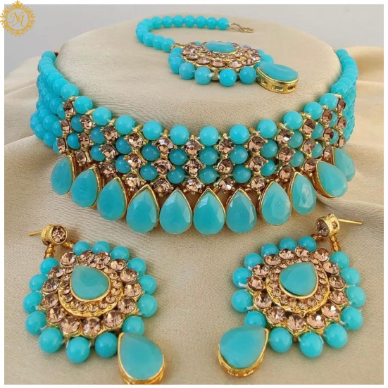 Naitikaarts Latest Choker Design Traditional Stylish Fancy Pearl Necklace Jewellery Set for Women NA-236-FIROGE