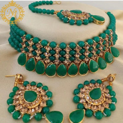 Naitikaarts Latest Choker Design Traditional Stylish Fancy Pearl Necklace Jewellery Set for Women NA-236-GREEN