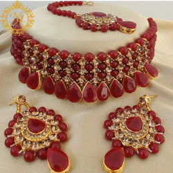 Naitikaarts Latest Choker Design Traditional Stylish Fancy Pearl Necklace Jewellery Set for Women NA-236-MARRON
