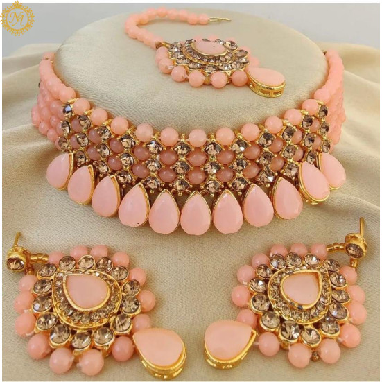 Naitikaarts Latest Choker Design Traditional Stylish Fancy Pearl Necklace Jewellery Set for Women NA-236-PICH Naitikaarts Latest Choker Design Traditional Stylish Fancy Pearl Necklace Jewellery Set for Women NA-236-PICH