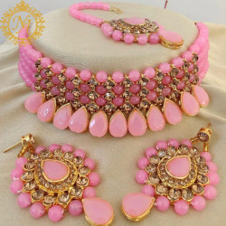 Naitikaarts Latest Choker Design Traditional Stylish Fancy Pearl Necklace Jewellery Set for Women NA-236-PINK