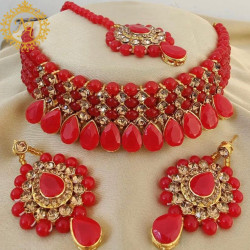 Naitikaarts Latest Choker Design Traditional Stylish Fancy Pearl Necklace Jewellery Set for Women NA-236-RED