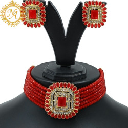 Naitikaarts Latest Choker Design Traditional Stylish Fancy Pearl Necklace Jewellery Set for Women NA-231-RED