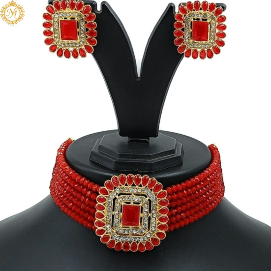 Naitikaarts Latest Choker Design Traditional Stylish Fancy Pearl Necklace Jewellery Set for Women NA-231-RED