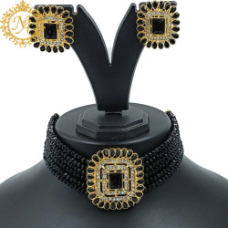 Naitikaarts Latest Choker Design Traditional Stylish Fancy Pearl Necklace Jewellery Set for Women NA-231-BLACK